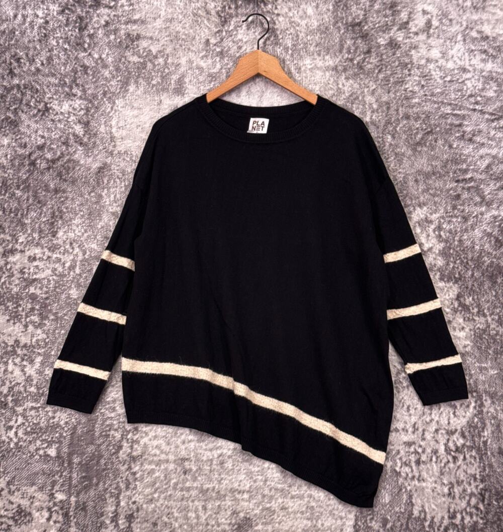 Planet Lauren G Sweater OS One Size Womens Black Cotton Alpaca Knit Asymmetric